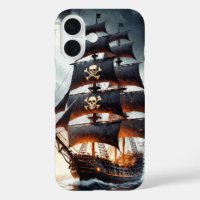 Pirate sail ship with skull and bones 
