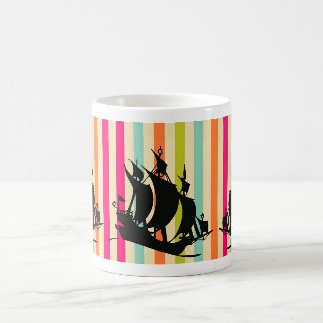 Pirate Sailboat on Ocean Waves Coffee Mug (Center)