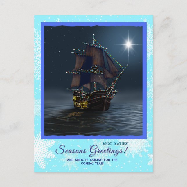 Pirate Sailing Ship Christmas Nautical Ocean card (Front)
