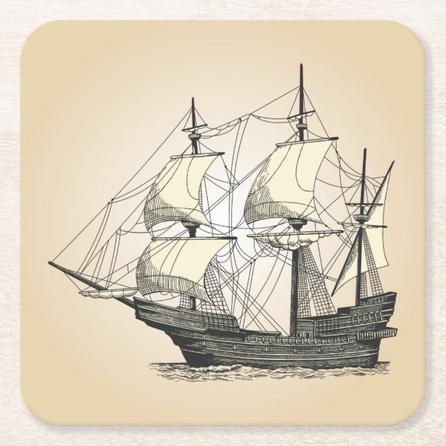 Pirate Sailing Ship Square Paper Coaster (Front)