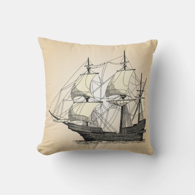 Pirate Sailing Ship Throw Pillow (Front)