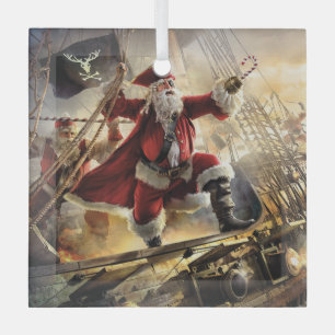 Pirate Santa Glass Ornament