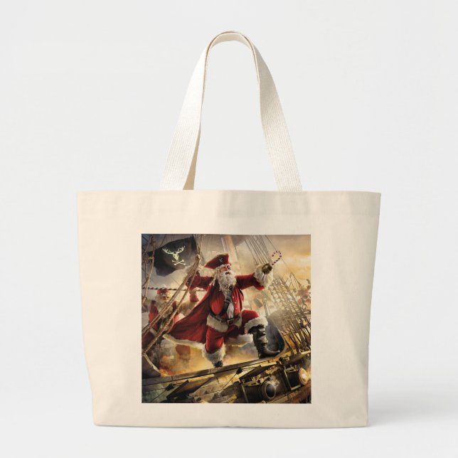Pirate Santa Large Tote Bag (Front)