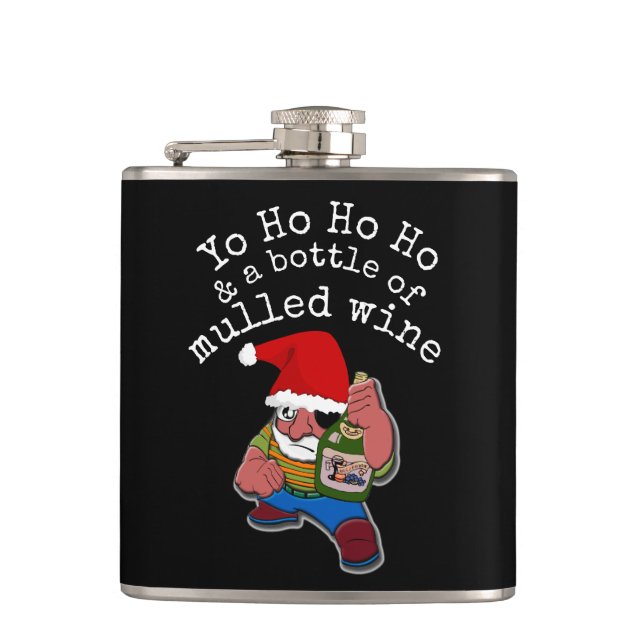 Pirate Santa Mulled Wine Christmas Hip Flask (Front)