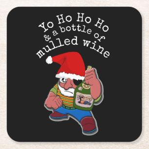 Pirate Santa Mulled Wine Christmas Square Paper Coaster
