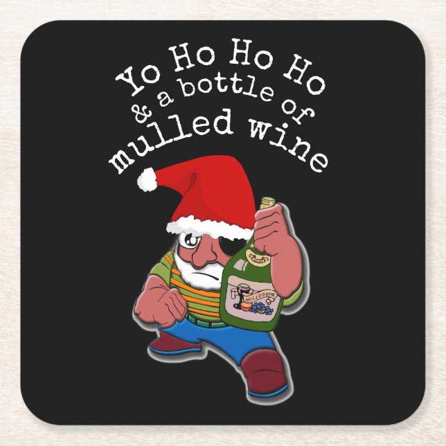 Pirate Santa Mulled Wine Christmas Square Paper Coaster (Front)