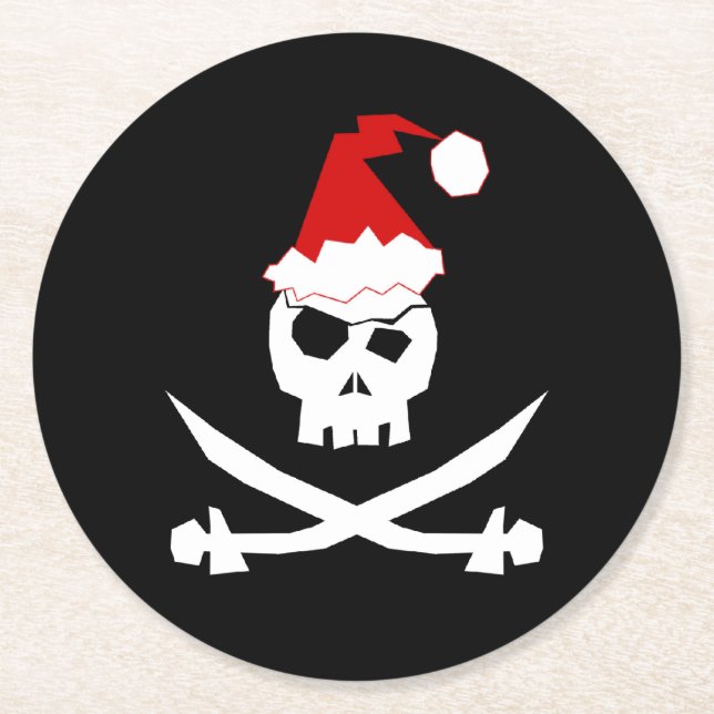 Pirate Santa Round Paper Coaster (Front)