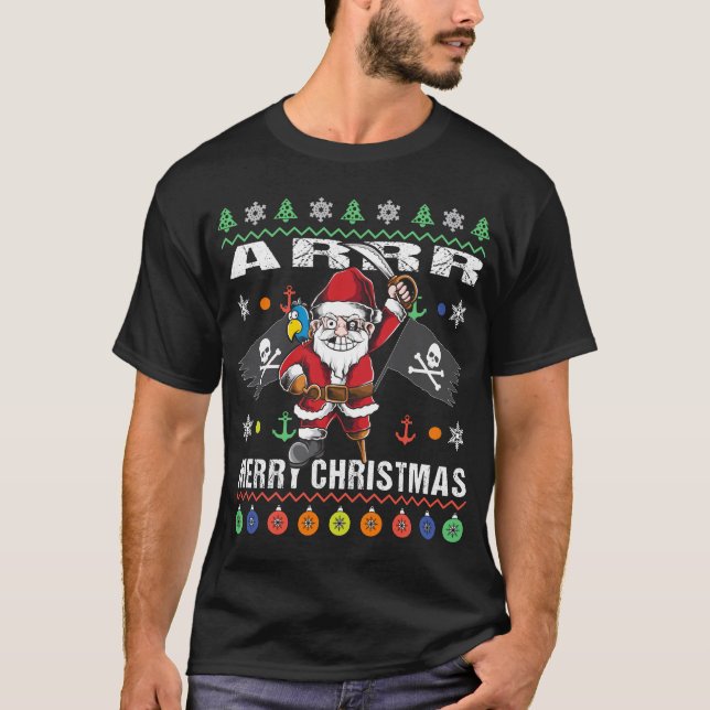 Pirate Santa Tacky Xmas Sweater Ar Merry Christmas (Front)