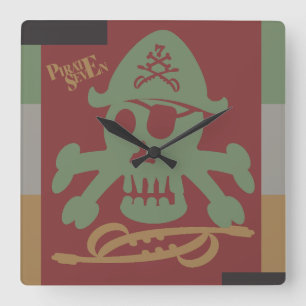 PIRATE SEVEN SKULL BY MASANSER PIXELAT SQUARE WALL CLOCK