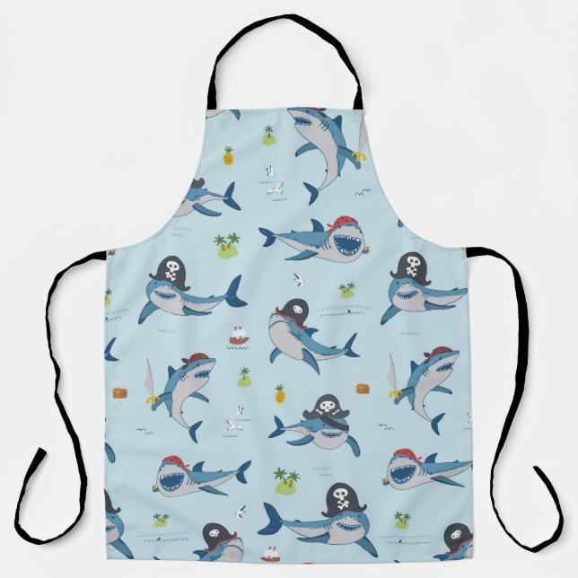 Pirate Shark Doodle Illustration Apron (Front)
