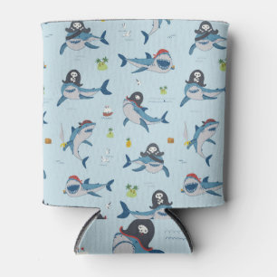 Pirate Shark Doodle Illustration Can Cooler