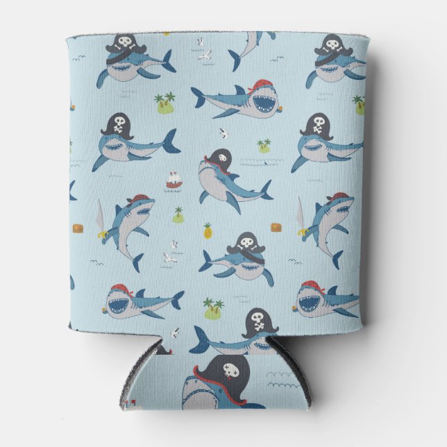 Pirate Shark Doodle Illustration Can Cooler (Front)