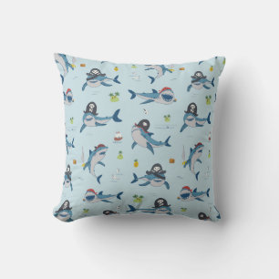 Pirate Shark Doodle Illustration Throw Pillow