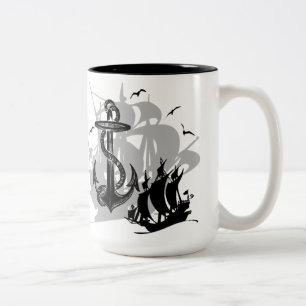 Pirate Ship & Anchor Black Silhouette Mug