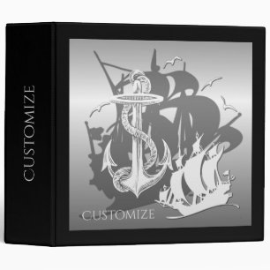 Pirate Ship & Anchor White Silhouette Binder