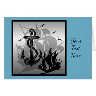 Pirate Ship & Ancre Black Silhouette Card