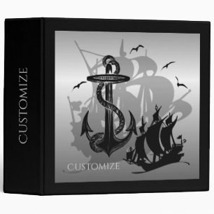 Pirate Ship & Ancre Black Silhouette Classeur