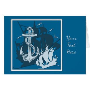 Pirate Ship & Ancres White Silhouette Card