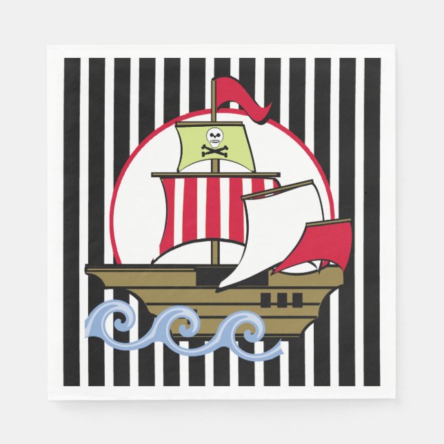 Pirate Ship and Black Stripes Napkin (Front)