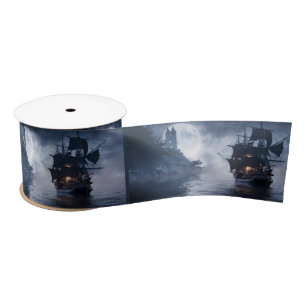 Pirate ship and castle  satin ribbon