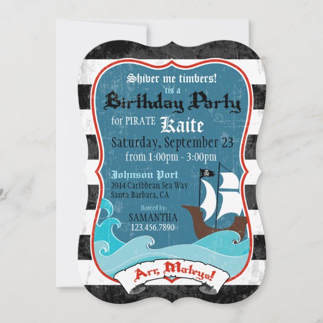 Pirate Ship and Ocean Anniversaire Invitation (Devant)