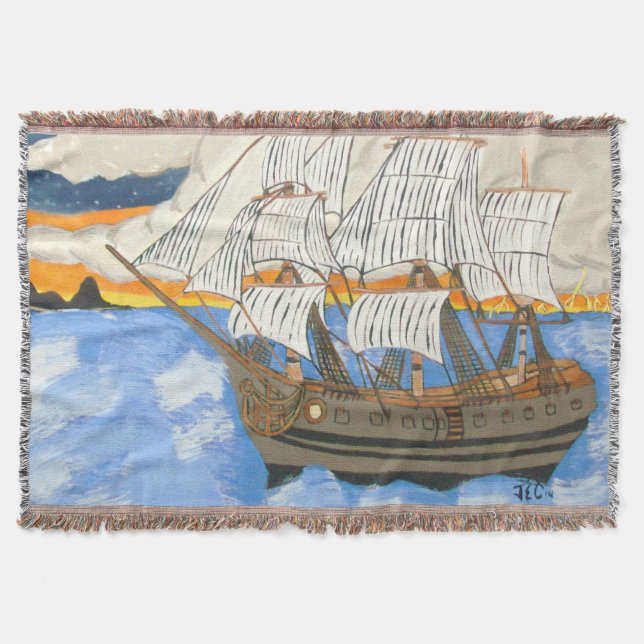 Pirate Ship at Sea Throw Blanket (Front)