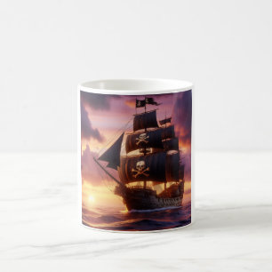 Pirate ship at sunrise/sunset coffee mug