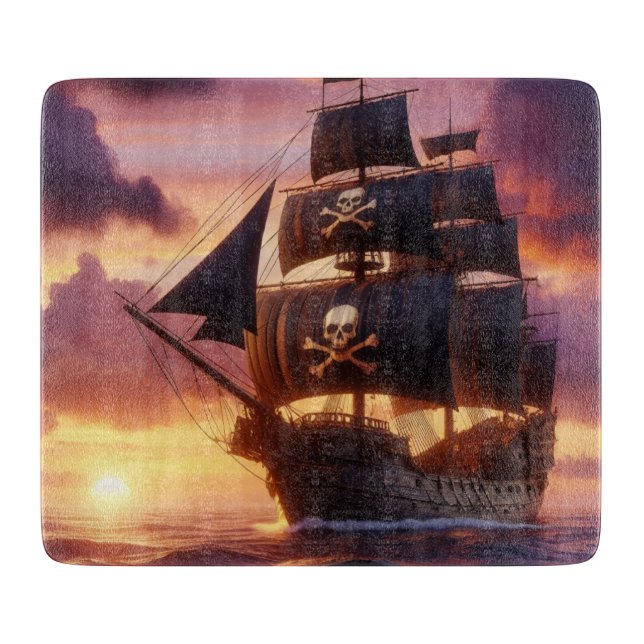 Pirate ship at sunrise/sunset  cutting board (Front)