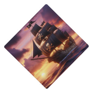 Pirate ship at sunrise/sunset  graduation cap topper