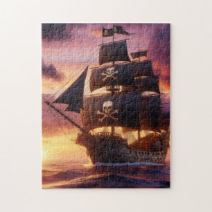 Pirate ship at sunrise/sunset jigsaw puzzle