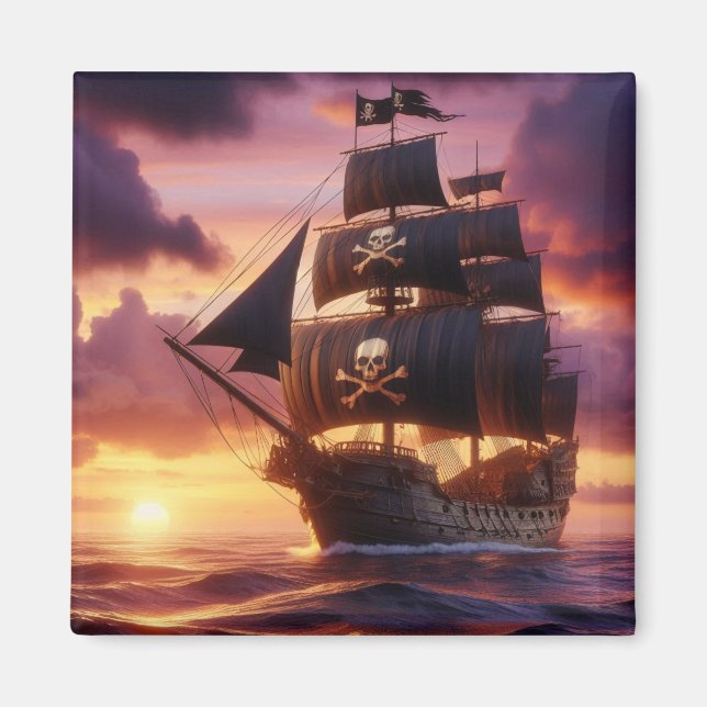 Pirate ship at sunrise/sunset  magnet (Front)