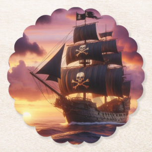 Pirate ship at sunrise/sunset  paper coaster