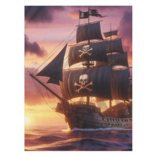 Pirate ship at sunrise/sunset tablecloth