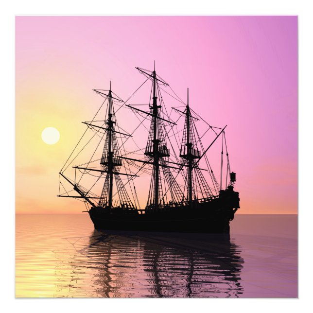 pirate ship at sunset photo print (Front)