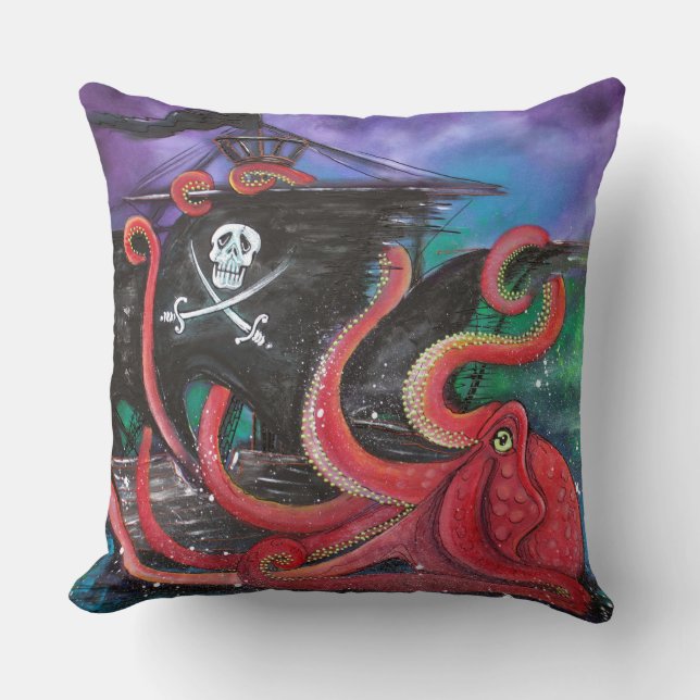 Pirate Ship Attack Throw Pillow (Front)
