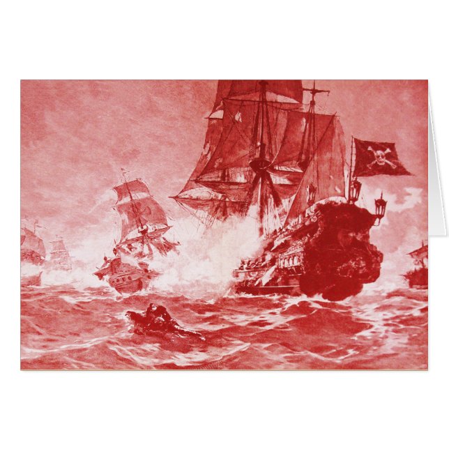 PIRATE SHIP BATTLE / ANTIQUE PIRATES TREASURE MAPS (Front Horizontal)