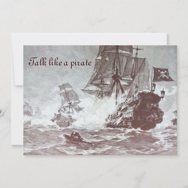 PIRATE SHIP BATTLE / ANTIQUE PIRATES TREASURE MAPS ANNOUNCEMENT (Front)