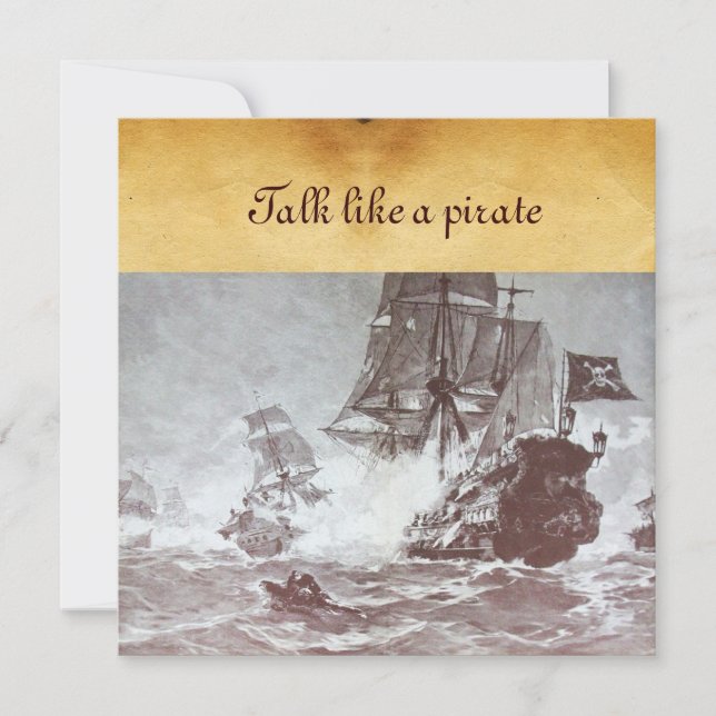 PIRATE SHIP BATTLE / ANTIQUE PIRATES TREASURE MAPS ANNOUNCEMENT (Front)