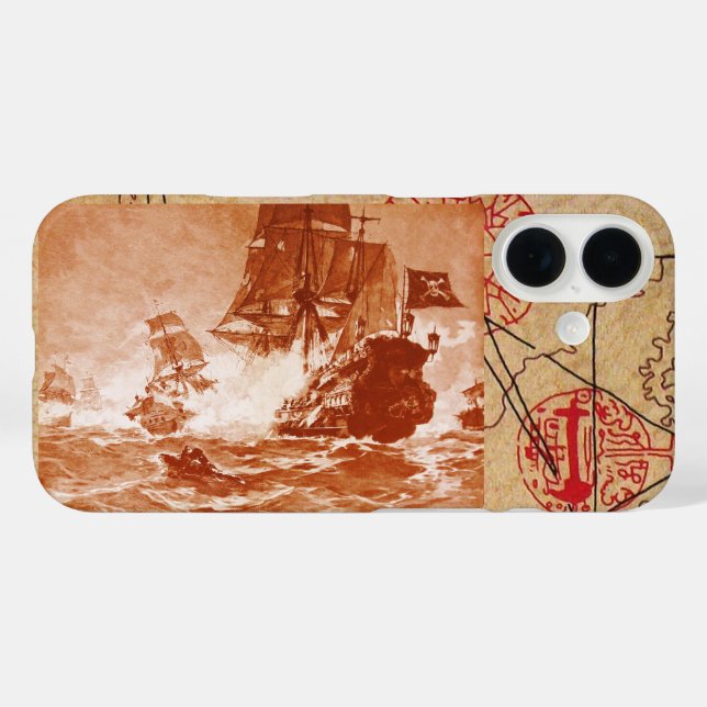 PIRATE SHIP BATTLE / ANTIQUE PIRATES TREASURE MAPS Case-Mate iPhone CASE (Back (Horizontal))