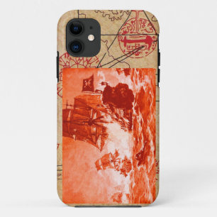 PIRATE SHIP BATTLE / ANTIQUE PIRATES TREASURE MAPS iPhone 11 CASE