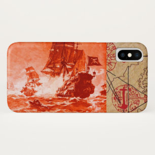 PIRATE SHIP BATTLE / ANTIQUE PIRATES TREASURE MAPS iPhone X CASE