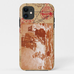 PIRATE SHIP BATTLE / ANTIQUE PIRATES TREASURE MAPS iPhone 11 CASE