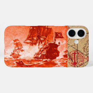 PIRATE SHIP BATTLE / ANTIQUE PIRATES TREASURE MAPS iPhone 16 PLUS CASE