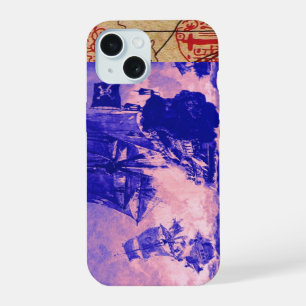 PIRATE SHIP BATTLE / ANTIQUE PIRATES TREASURE MAPS iPhone 15 CASE