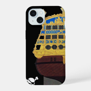 PIRATE SHIP BATTLE / ANTIQUE PIRATES TREASURE MAPS iPhone 15 CASE