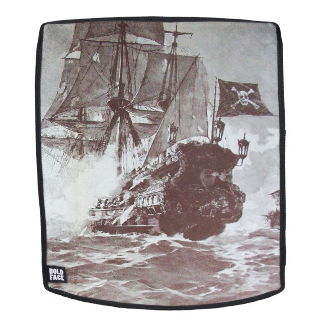 PIRATE SHIP BATTLE Black White Backpack (Removable Face)