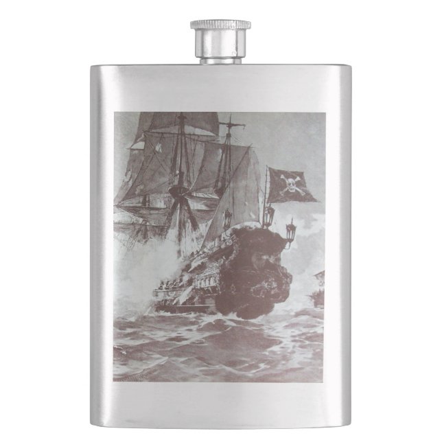 PIRATE SHIP BATTLE IN black Hip Flask (Front)