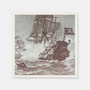 PIRATE SHIP BATTLE IN black Napkin
