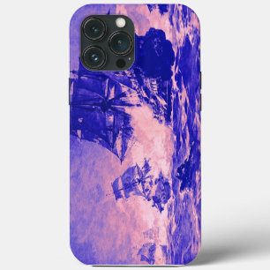 PIRATE SHIP BATTLE IN BLUE PINK iPhone 13 PRO MAX CASE