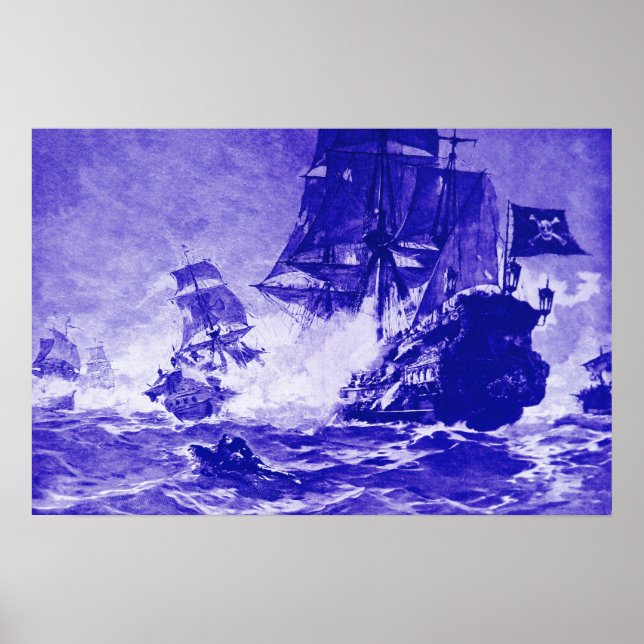 PIRATE SHIP BATTLE IN BLUE POSTER (Front)